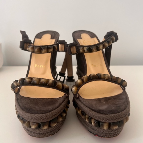 Christian louboutin women’s shoes Veau Velours Cataclou 120 Wedge Sandals - Picture 3 of 7